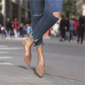 Lulu's Tan Pointed-Toe Suede Flats